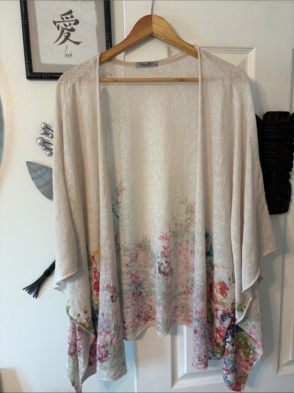 Unbranded Light Cream Floral Draped Kimono Cape